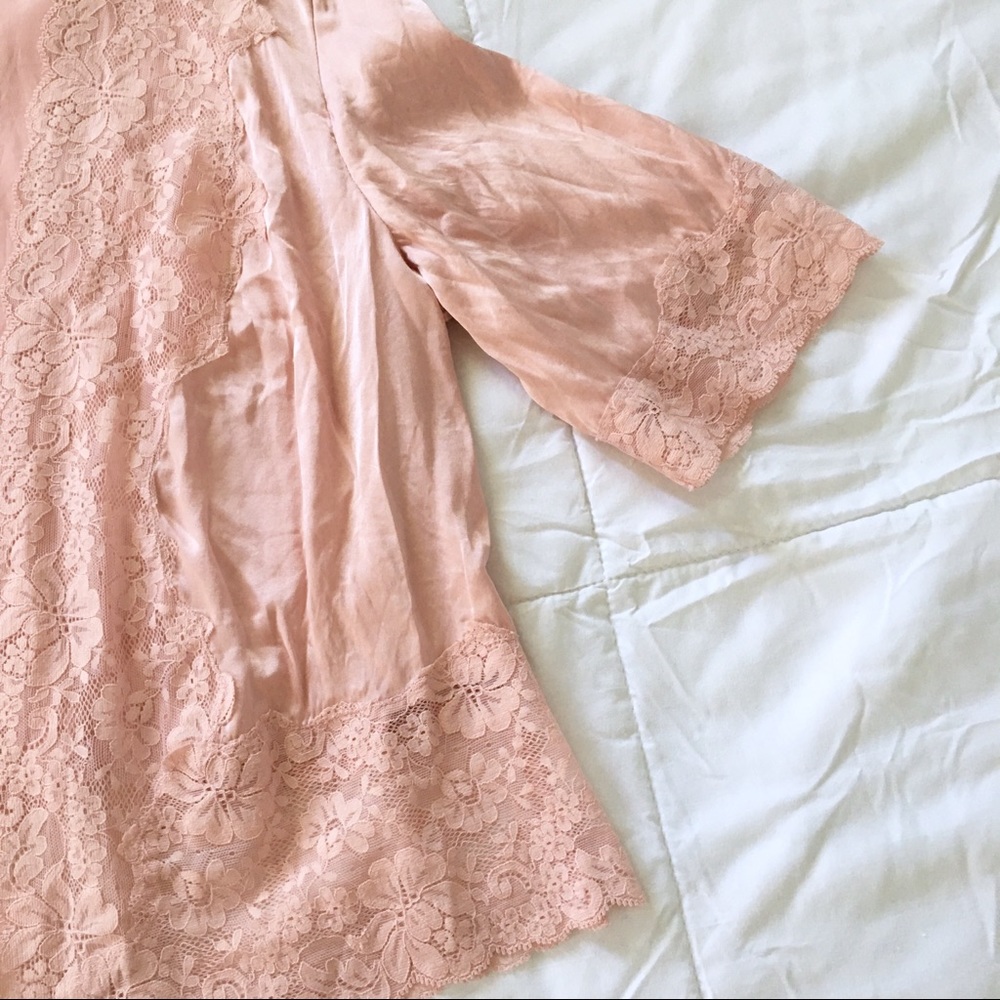 Pink Silk Lace Open Front Cover Blouse - Picture 3 of 6